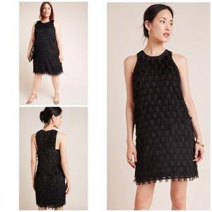 NWT by Anthropologie Roxie Textured  Fringe Black Cocktail Shift Party Dress 4‌‍